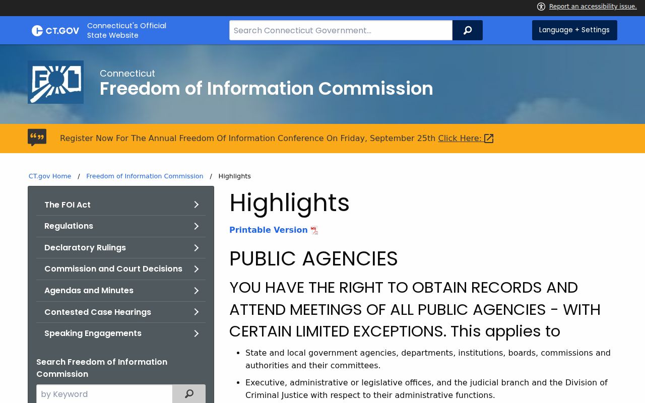 Norwich residents directory Connecticut FOI request guidance