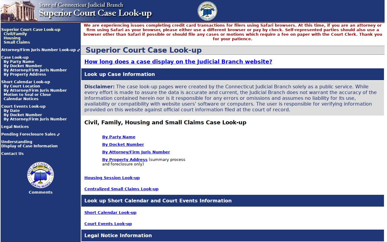 Norwich resident lookup court case search with Connecticut Civil Inquiry